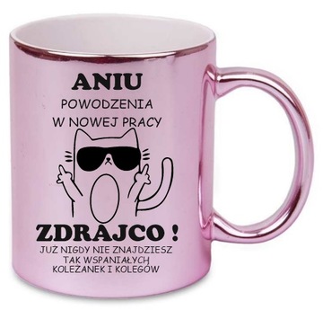 RÓŻOWY KUBEK POŻEGNALNY PREZENT NA ODEJŚCIE KOLEŻANKI Z PRACY ZDRAJCO KOT