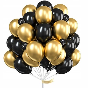 Zestaw BALONÓW Balony Czarne Metalik Złoty Chrom 50szt dekoracja sylwester