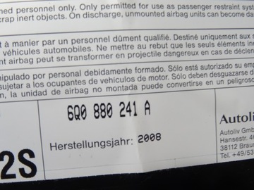AIRBAG ULOŽENÍ W SEDADLO SEDADLA LEVÝ ŘIDIČE SKODA FABIA II 2 ROOMSTER 5J0