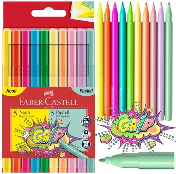FABER-CASTELL Flamastry pisaki mazaki trójkątne Grip 10 kol NEON PASTEL