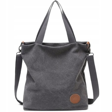 Płócienna Torba Damska Shopper Casual Szara