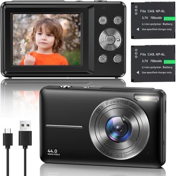 Компактная цифровая камера HD 44 МП с автофокусом и большим 2,4-дюймовым экраном