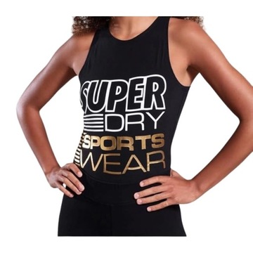 Koszulka SUPERDRY body damski bawełniany bez rękawków print czarny r. M