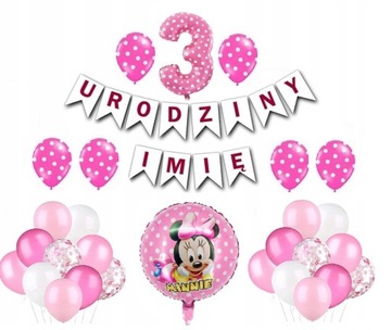 Myszka Minnie 3 Urodziny Zestaw Balony Baner Imię