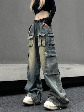 QWEEK Y2k Vintage Baggy Jeans Women Grunge Washed