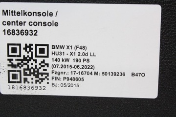 TUNEL ŚRODKOWY PODŁOKIETNIK BMW F39 X2 F48 X1 HMAT