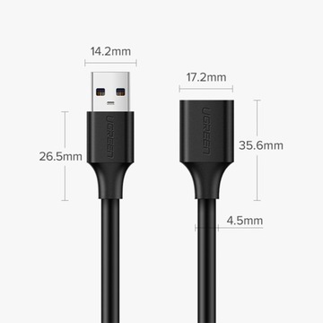 UGREEN KABEL PRZEDŁUŻACZ USB (męski) - USB (żeński) 2.0 480Mb/s 3m