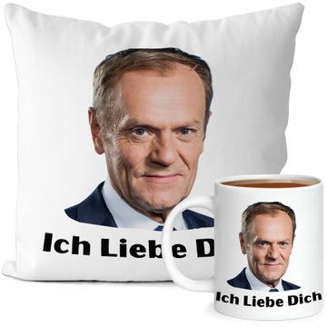 Zestaw Kubek Poduszka z Tuskiem Zabawny nadruk Donald Tusk Ich Liebe Dich 2