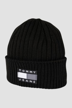 TOMMY JEANS Czarna czapka bawełniana