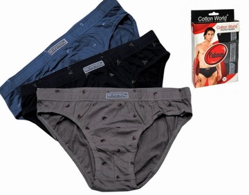 3x SLIPY MĘSKIE COTTON WORLD 100% BAWEŁNIANE majtki CIEMNIEJSZE WZORY - 3XL