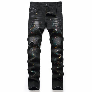 Black Trousers Regular Version Hole Large Size Per