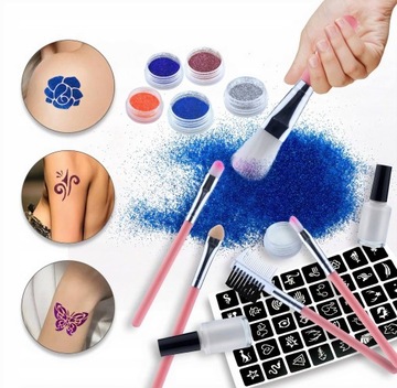 БЛЕСТКИЕ ТАТУ МНОГИЕ ШАБЛОНЫ + 24 ЦВЕТА ПОДАРОЧНЫЙ НАБОР ДЛЯ ДЕТЕЙ