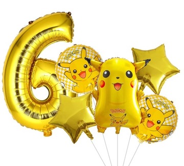 BALON CYFRA 6 SZEŚĆ LAT URODZINY POKEMON PIKACHU