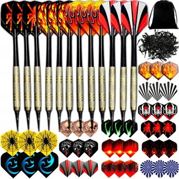 ZESTAW 12 RZUTEK DO DARTA 100 GROTÓW + 42 PIÓRKA RZUTKI DART GRA PALETKI