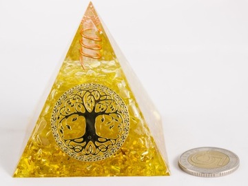 PIRAMIDKA ORGONIT ORGONE AGAT ŻÓŁTY CYTRYN KRYSZTAŁ 6 cm DOBRE SAMOPOCZUCIE