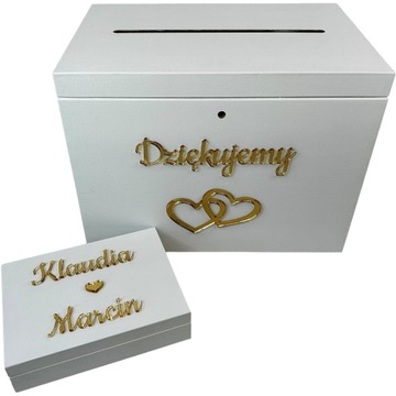 Pudełka na koperty i obrączki białe zamykane Lustro Personalizowane imiona