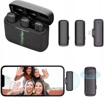 ДВОЙНОЙ БЕСПРОВОДНОЙ МИКРОФОН ДЛЯ iPhone ANDROID USB + Lightning