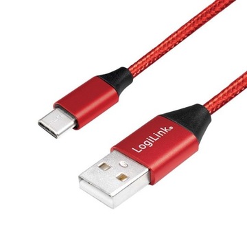 KABEL USB-USB-C TYP 30cm WTYK OPLOT MOCNY CZERWONY