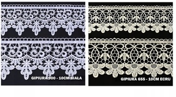 КРУЖЕВО ГИПУРА КРУЖЕВО 10-11 СМ БЕЛОЕ + КРЕМОВОЕ