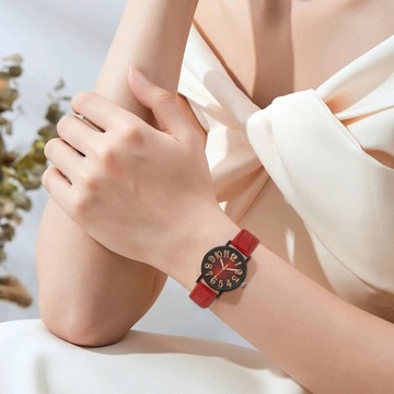 Zegarek kwarcowy z okrągłą tarczą ze sztucznej skóry, regulowany, wykwintny zegarek na rękę