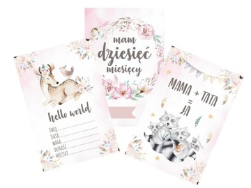 Karty do zdjęć PIERWSZY ROK ŻYCIA różowa GRAFIKA boho zwięrzątka