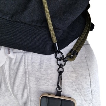 SMYCZ DO TELEFONU CZARNA BIAŁA REGULOWANA DOBRA JAKOŚĆ GRUBY SZNUREK