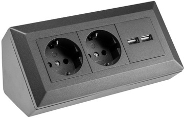 Blok gniazdek narożnych, 2 gniazda, ze stykiem ochronnym, 2 x USB-A 3,1 A,