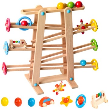 Drewniany Tor Kulkowy LULILO Mega XXL Kulodrom Kulki Auta 70 cm