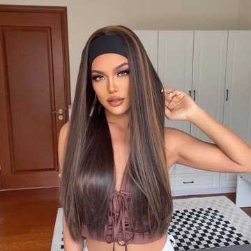 Peruka Curly Headband Synthetic Wigs Black Long Wo