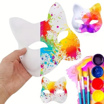 MASKA KOTA DO MALOWANIA NA TWARZ THERIAN COSPLAY DIY BIAŁY PAPIER 10 SZT