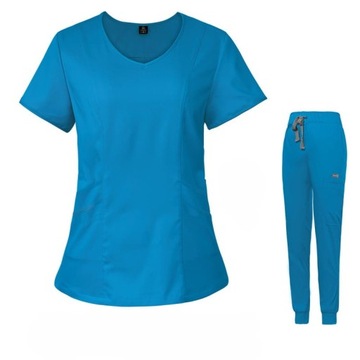 KOMPLET MEDYCZNY DAMSKI SCRUB UNIFORM UBRANIE MUNDUREK NIEBIESKI ROZMIAR XS