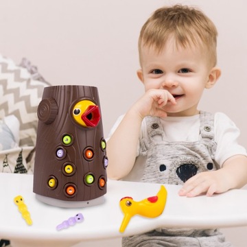 GRA MAGNETYCZNA ZRĘCZNOŚCIOWA NAKARM DZIĘCIOŁA ZŁAP ROBACZKA MONTESSORI