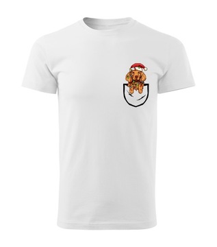 KOSZULKA T-SHIRT BIAŁA MĘSKA ŚWIĄTECZNA PREZENT NA ŚWIĘTA PIES L
