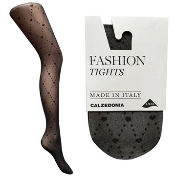 CALZEDONIA Czarne Rajstopy Siateczka Serca 1/2 S/M