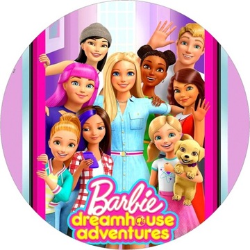 OPŁATEK NA TORT BARBIE OKRĄGŁY 20CM GRUBY + TEKST