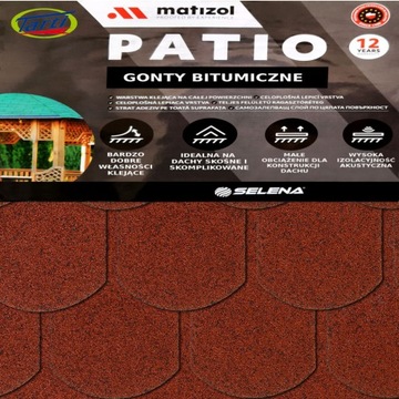 GONT BITUMICZNY PAPOWY KARPIÓWKA PATIO MATIZOL 3,85m2/op CZERWONY