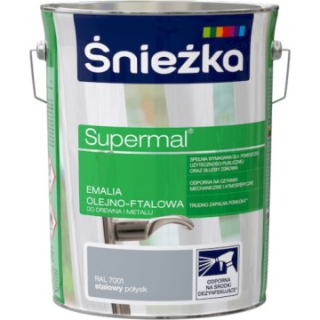 ŚNIEŻKA SUPERMAL FARBA EMALIA OLEJNO FTALOWA STALOWY RAL7001 POŁYSK 5L