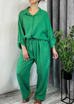 KOMPLET MUŚLINOWY KOSZULA SPODNIE 100% BAWEŁNA GREEN PLUS SIZE UNI 46-56