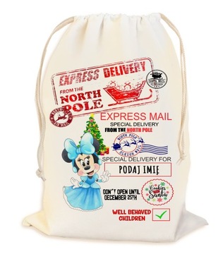 PEROSNALIZOWANY WOREK NA ŚWIĄTECZNY PREZENT POD CHOINKĘ Z IMIENIEM 23*34CM