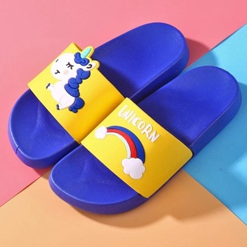 Детские радужные тапочки для мальчиков и девочек, мягкие и удобные, для родителей и детей, синие30-31