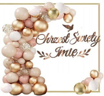 Balony CHRZEST łuk dziki róż BANER ROSE GOLD imię