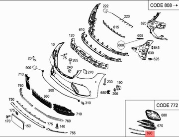 LIŠTA CHRÓM NÁRAZNÍKU PŘEDNÍHO PRAVÁ MERCEDES S W222 AMG