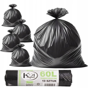 WORKI NA ŚMIECI CZARNE 60L MOCNE LDPE EKO 10SZT/OPAK