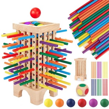 GRA MONTESSORI DREWNIANA RODZINNA GRA PLANSZOWA KOLOROWE DREWNIANE PATYCZKI