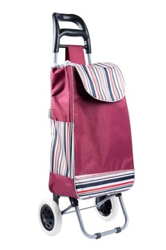 Бордовая полосатая сумка-тележка на колесиках