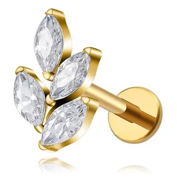 KOLCZYK DO UCHA LABRET ZŁOTY HELIX LIŚCIE TYTANOWY 1,2/6