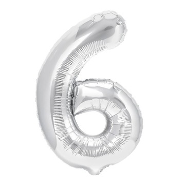 Balon foliowy srebrny cyfra 6 100cm srebrna hel