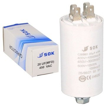 KONDENSATOR ROZRUCHOWY DO SILNIKA 20uF 450V