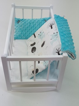 KOŁYSKA DREWNIANA BIAŁA dla lalek POŚCIEL MATERAC