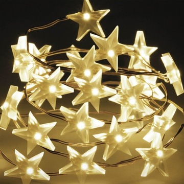 LAMPKI DRUCIKI GWIAZDKI 40 LED DEKORACJA NA BOŻE NARODZENIE CIEPŁY BIAŁY